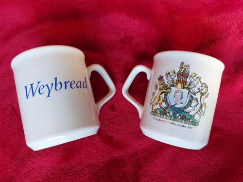 Jubilee 2002. Commerorative mugs given to all Weybread children